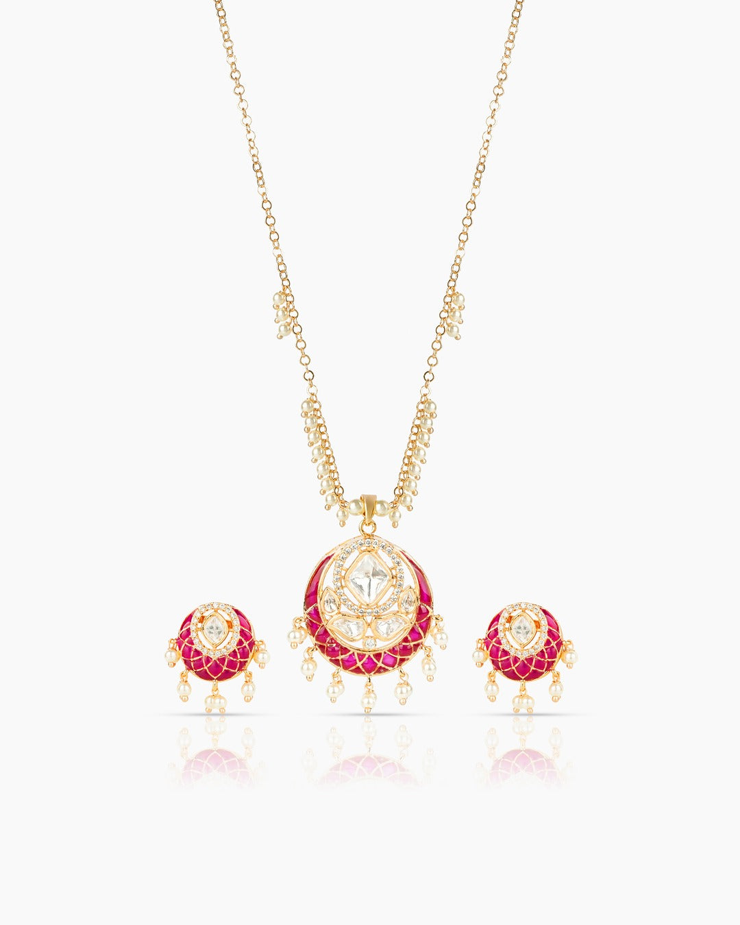 Gold Plated Moissanite Diamond Pendant Earrings Set